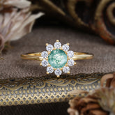 Flower Inspired Unique Cluster Ring Round Cut Moss Agate Engagement Ring